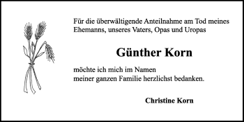 Traueranzeige von Günther Korn von Rothenburg