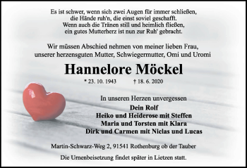 Traueranzeige von Hannelore Möckel von Rothenburg