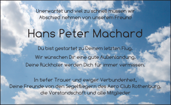 Traueranzeige von Hans Peter Machard von Ansbach