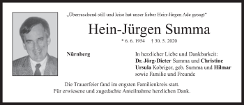 Traueranzeige von Hein-Jürgen Summa von Neustadt/ Scheinfeld/ Uffenheim