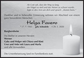 Traueranzeige von Helga Favero von Neustadt/ Scheinfeld/ Uffenheim