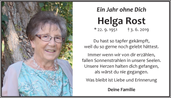 Traueranzeige von Helga Rost von Neustadt/ Scheinfeld/ Uffenheim