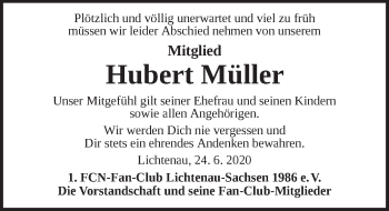 Traueranzeige von Hubert Müller von Ansbach