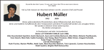 Traueranzeige von Hubert Müller von Ansbach