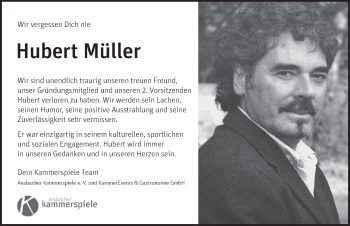 Traueranzeige von Hubert Müller von Ansbach