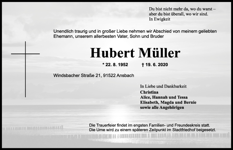  Traueranzeige für Hubert Müller vom 24.06.2020 aus GE