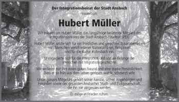 Traueranzeige von Hubert Müller von Ansbach