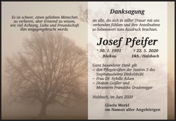 Traueranzeige von Josef Pfeifer von Dinkelsbühl/ Feuchtwangen