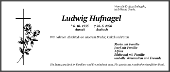 Traueranzeige von Ludwig Hufnagel von Ansbach