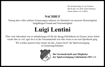 Traueranzeige von Luigi Lentini von Neustadt/ Scheinfeld/ Uffenheim