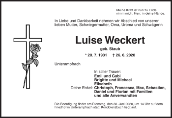 Traueranzeige von Luise Weckert von Dinkelsbühl/ Feuchtwangen