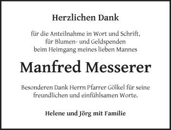 Traueranzeige von Manfred Messerer von Dinkelsbühl/ Feuchtwangen