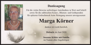 Traueranzeige von Marga Körner von Neustadt/ Scheinfeld/ Uffenheim