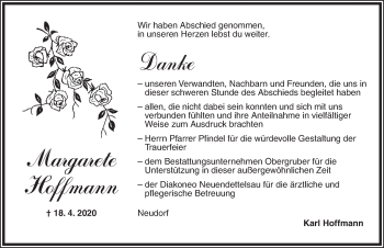 Traueranzeige von Margarete Hoffmann von Ansbach