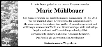 Traueranzeige von Maria Mühlbauer von Neustadt/ Scheinfeld/ Uffenheim