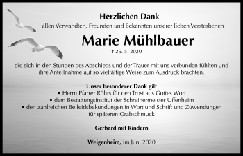 Traueranzeige von Marie Mühlbauer von Neustadt/ Scheinfeld/ Uffenheim