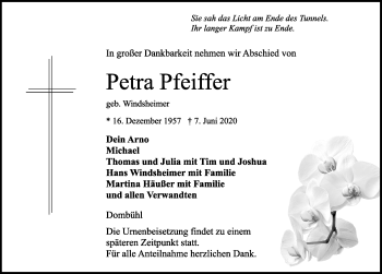 Traueranzeige von Petra Pfeiffer von Ansbach