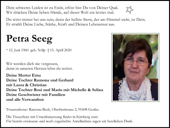 Traueranzeige von Petra Seeg von Neustadt/ Scheinfeld/ Uffenheim