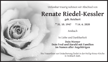 Traueranzeige von Renate Riedel-Kessler von Ansbach