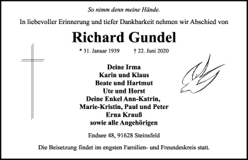 Traueranzeige von Richard Gundel von Rothenburg