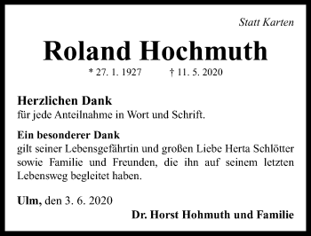 Traueranzeige von Roland Hochmuth von Neustadt/ Scheinfeld/ Uffenheim