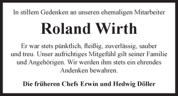 Traueranzeige von Roland Wirth von Neustadt/ Scheinfeld/ Uffenheim