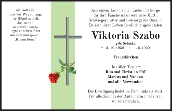 Traueranzeige von Viktoria Szabo von Neustadt/ Scheinfeld/ Uffenheim