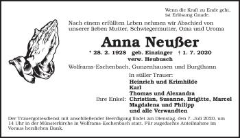 Traueranzeige von Anna Neußer von AB