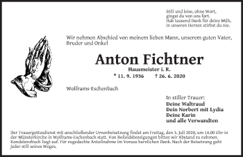 Traueranzeige von Anton Fichtner von AB