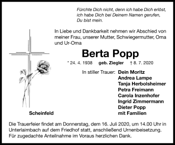 Traueranzeige von Berta Popp von Neustadt/ Scheinfeld/ Uffenheim