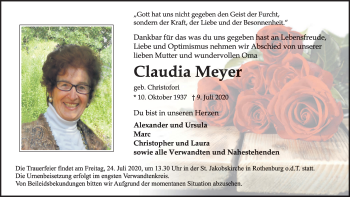 Traueranzeige von Claudia Meyer von Rothenburg