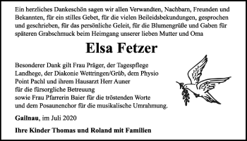 Traueranzeige von Elsa Fetzer von Rothenburg