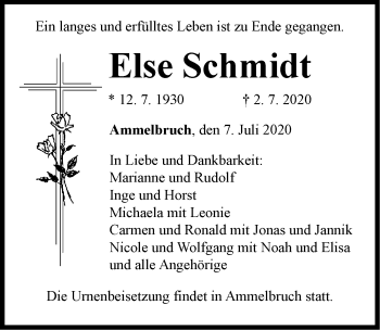 Traueranzeige von Else Schmidt von Dinkelsbühl/ Feuchtwangen