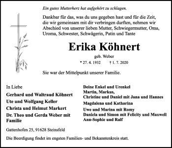 Traueranzeige von Erika Köhnert von Rothenburg