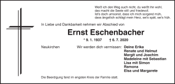 Traueranzeige von Ernst Eschenbacher von Ansbach