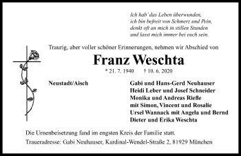 Traueranzeige von Franz Weschta von Neustadt/ Scheinfeld/ Uffenheim