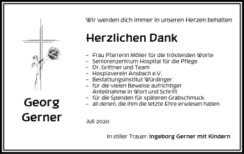 Traueranzeige von Georg Gerner von Ansbach