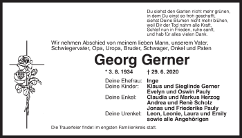 Traueranzeige von Georg Gerner von Ansbach