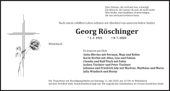 Traueranzeige von Georg Röschinger von Ansbach