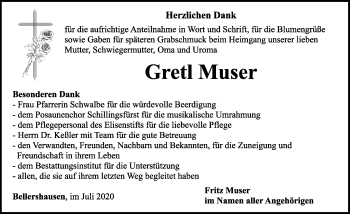 Traueranzeige von Gretl Muser von Rothenburg