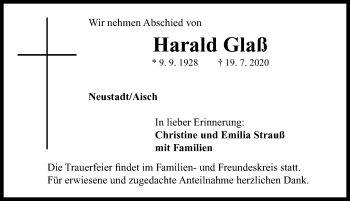 Traueranzeige von Harald Glaß von Neustadt/ Scheinfeld/ Uffenheim