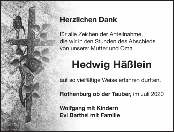 Traueranzeige von Hedwig Häßlein von Rothenburg