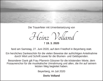 Traueranzeige von Heinz Volland von Dinkelsbühl/ Feuchtwangen