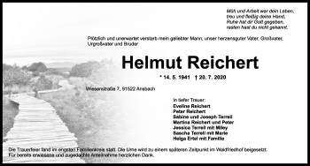 Traueranzeige von Helmut Reichert von Ansbach