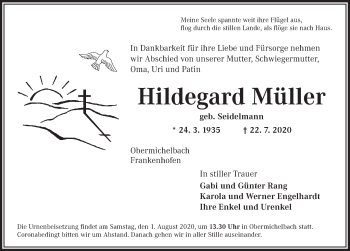 Traueranzeige von Hildegard Müller von Dinkelsbühl/ Feuchtwangen