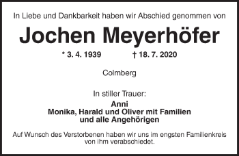 Traueranzeige von Jochen Meyerhöfer von Ansbach