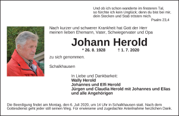 Traueranzeige von Johann Herold von Ansbach