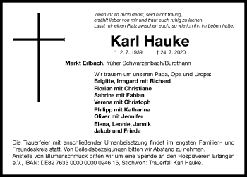 Traueranzeige von Karl Hauke von Neustadt/ Scheinfeld/ Uffenheim