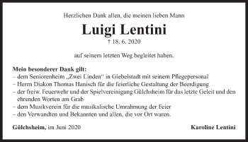 Traueranzeige von Luigi Lentini von Neustadt/ Scheinfeld/ Uffenheim