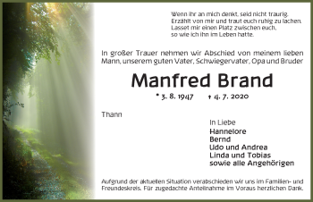 Traueranzeige von Manfred Brand von Ansbach